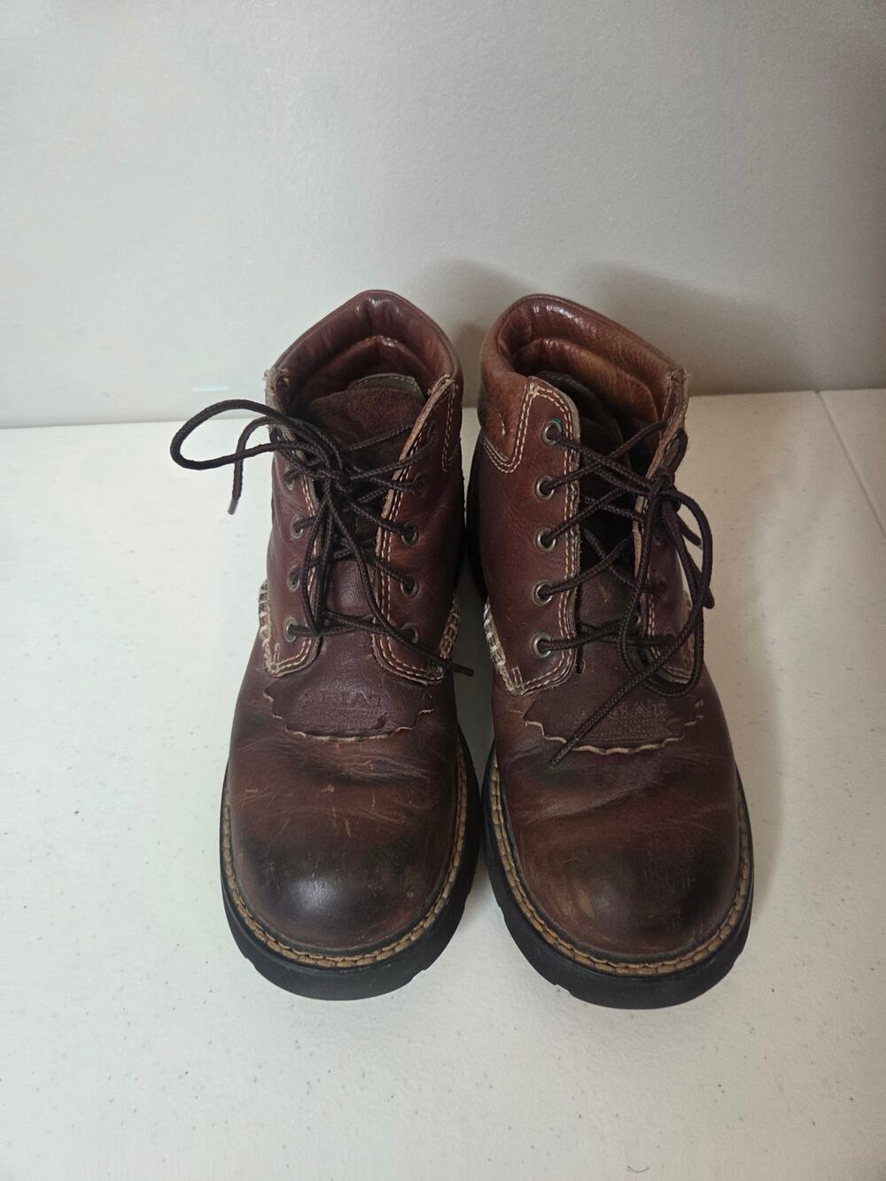 Men's Brown Leather Work Boots - Rugged Lace-Up Ankle Boots